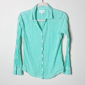 J. Crew Perfect Button Down Shirt Mint Green White Gingham size 2